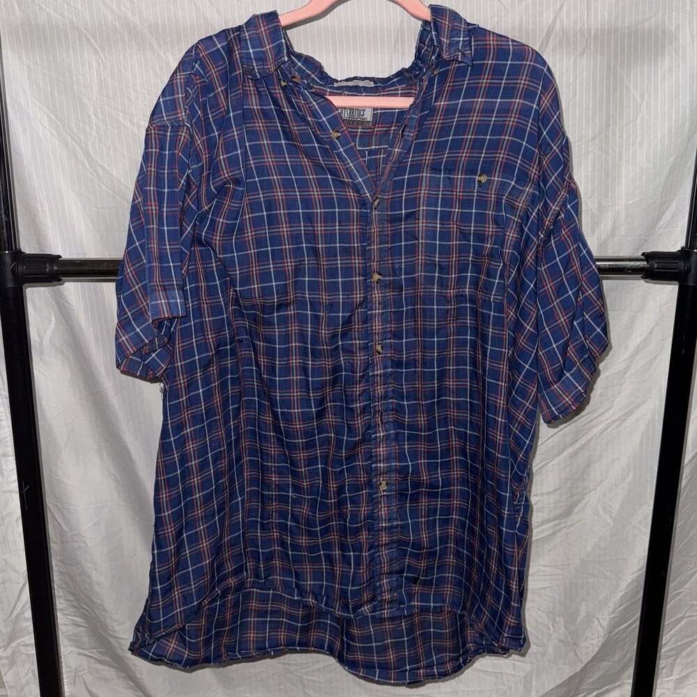 vintage knightsbridge flannel unisex large 
blue & red plaid flannel button down